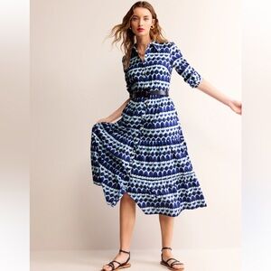 NEW Boden Blue Flo Cotton Midi Shirt Dress 10